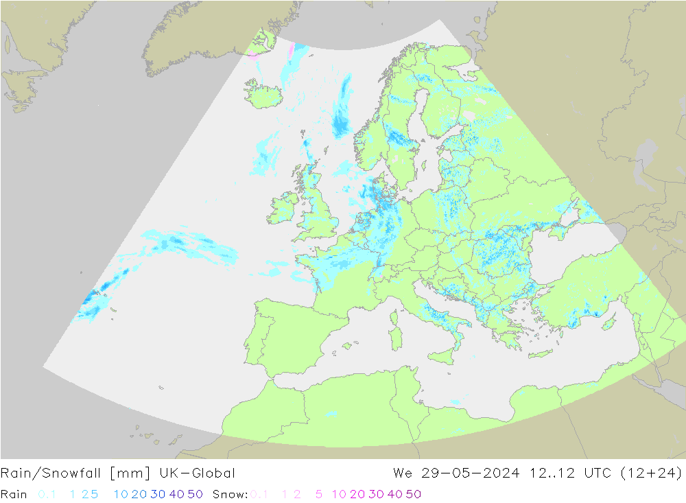 Rain/Snowfall UK-Global ср 29.05.2024 12 UTC