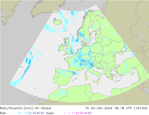 Rain/Snowfall UK-Global Th 30.05.2024 18 UTC