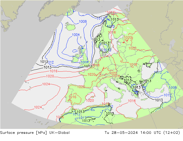 Presión superficial UK-Global mar 28.05.2024 14 UTC