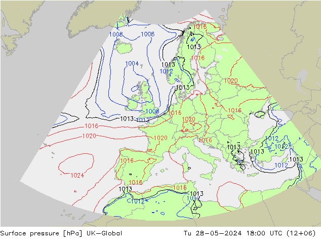 pression de l'air UK-Global mar 28.05.2024 18 UTC