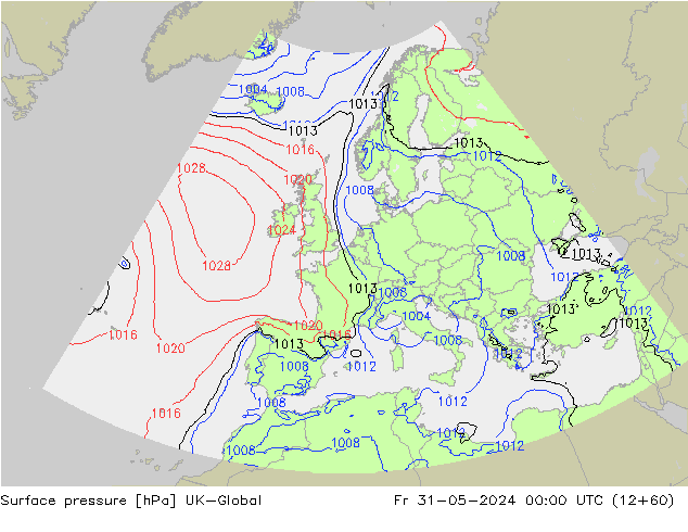 Atmosférický tlak UK-Global Pá 31.05.2024 00 UTC