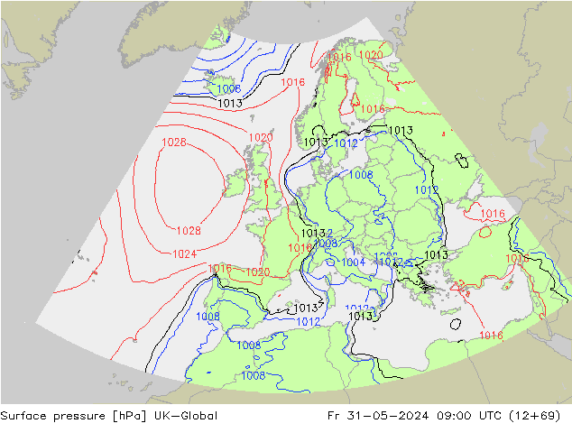 Atmosférický tlak UK-Global Pá 31.05.2024 09 UTC