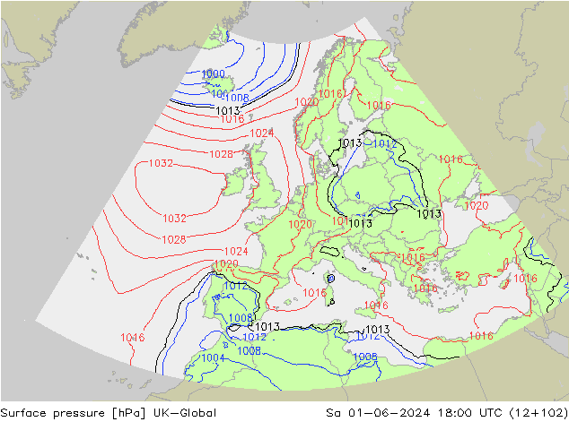 Atmosférický tlak UK-Global So 01.06.2024 18 UTC