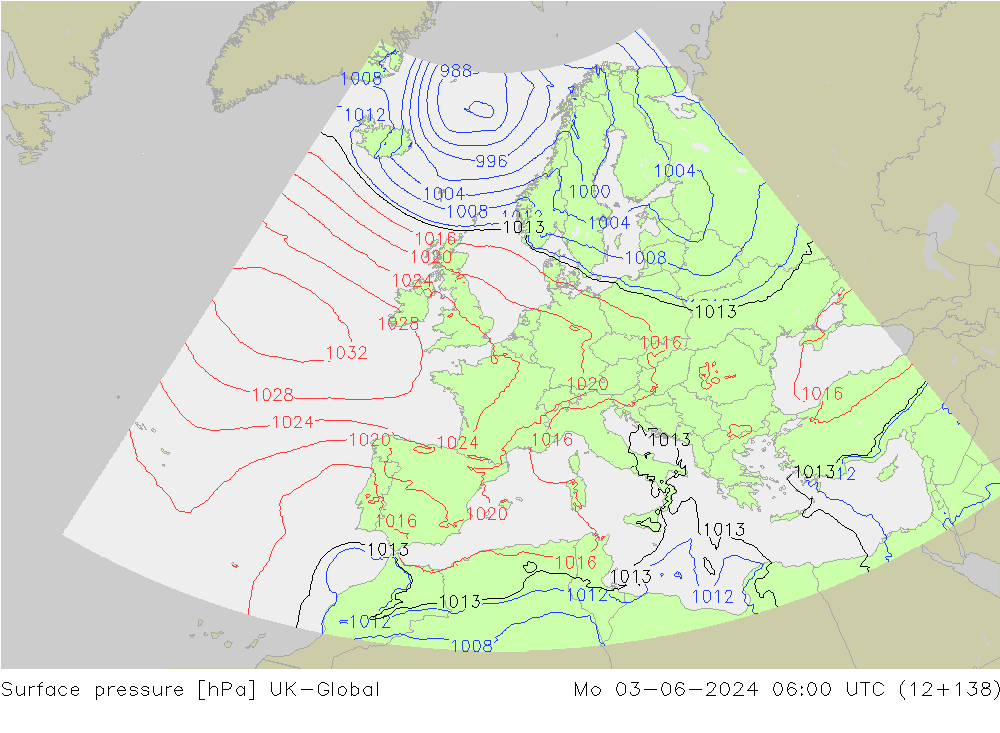 Surface pressure UK-Global Mo 03.06.2024 06 UTC