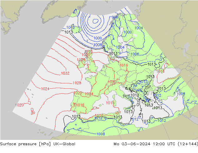 pressão do solo UK-Global Seg 03.06.2024 12 UTC