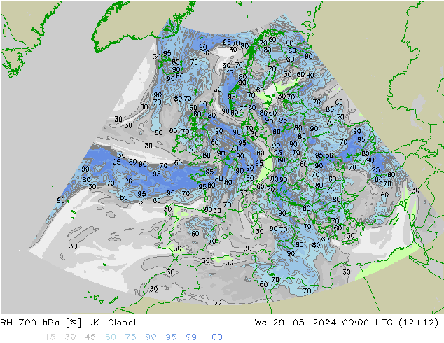 RH 700 hPa UK-Global We 29.05.2024 00 UTC