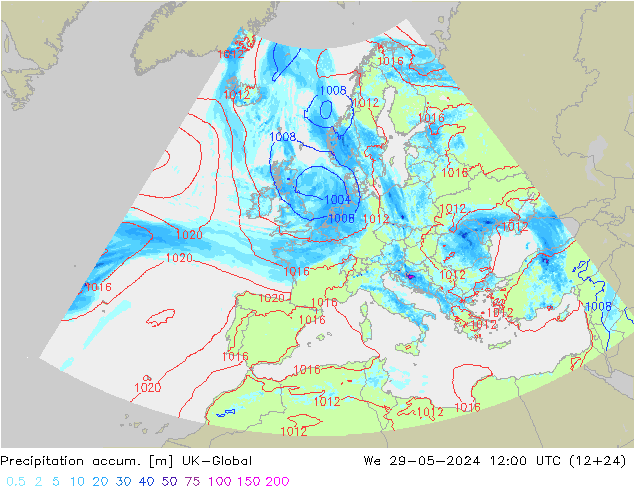 Precipitación acum. UK-Global mié 29.05.2024 12 UTC