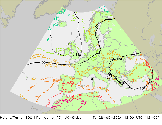 Height/Temp. 850 hPa UK-Global Di 28.05.2024 18 UTC