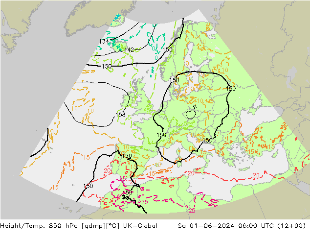 Height/Temp. 850 hPa UK-Global Sa 01.06.2024 06 UTC