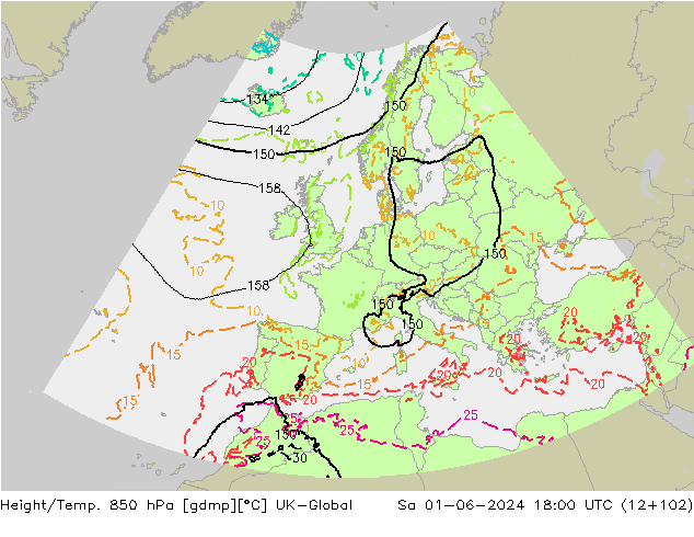 Géop./Temp. 850 hPa UK-Global sam 01.06.2024 18 UTC