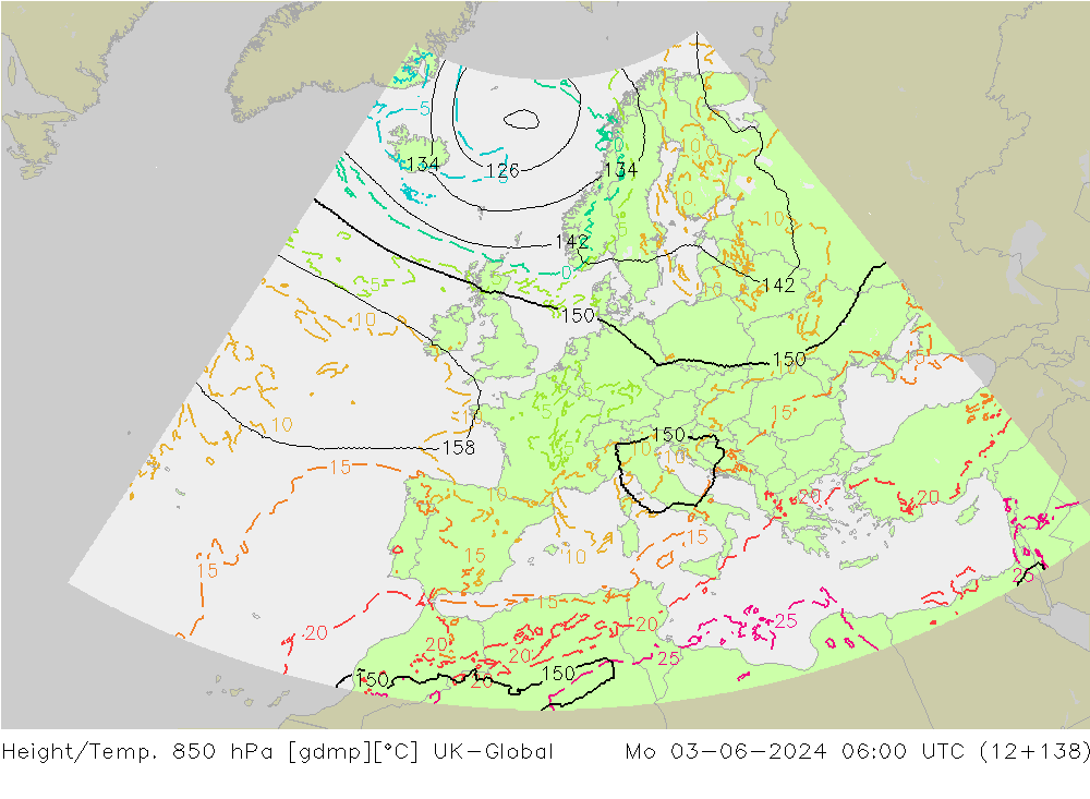 Yükseklik/Sıc. 850 hPa UK-Global Pzt 03.06.2024 06 UTC