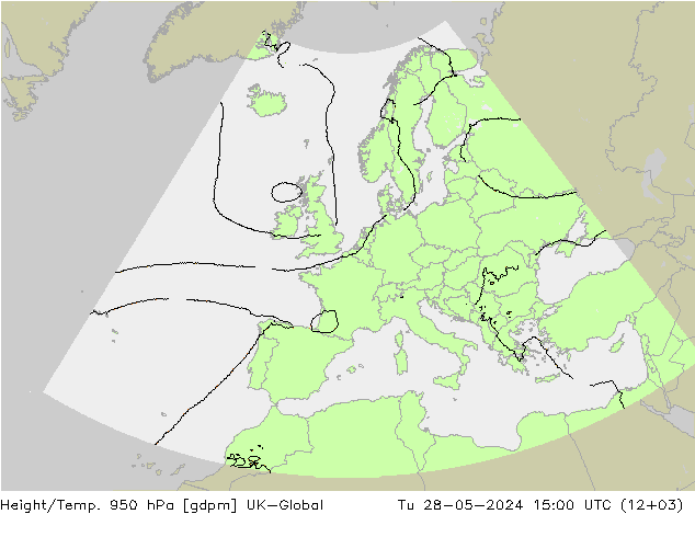 Height/Temp. 950 hPa UK-Global Tu 28.05.2024 15 UTC