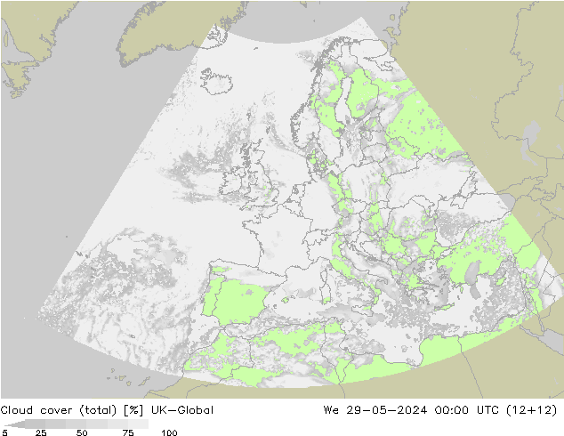 Cloud cover (total) UK-Global We 29.05.2024 00 UTC