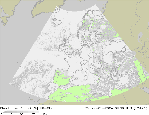 Nubes (total) UK-Global mié 29.05.2024 09 UTC