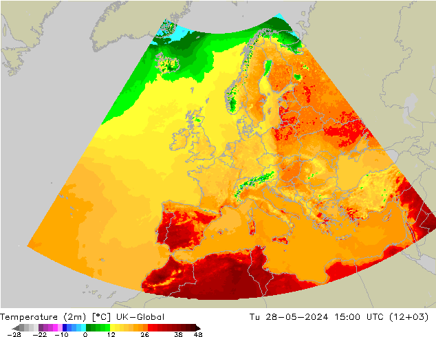 Temperatura (2m) UK-Global mar 28.05.2024 15 UTC