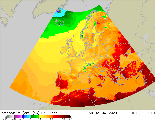 Temperaturkarte (2m) UK-Global So 02.06.2024 12 UTC