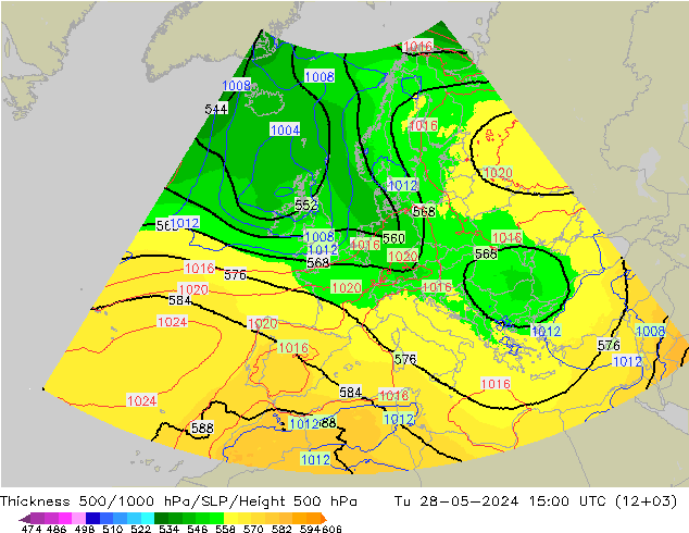 Schichtdicke 500-1000 hPa UK-Global Di 28.05.2024 15 UTC