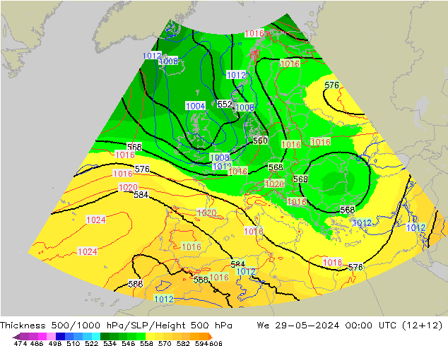Thck 500-1000hPa UK-Global We 29.05.2024 00 UTC