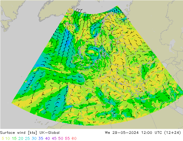 Surface wind UK-Global St 29.05.2024 12 UTC