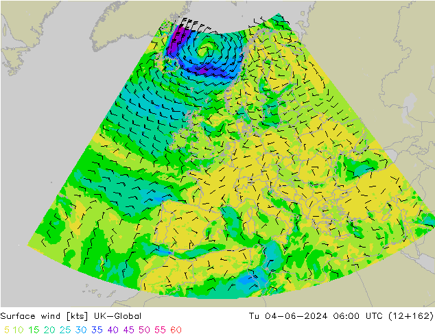 Vento 10 m UK-Global mar 04.06.2024 06 UTC