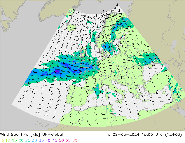 Rüzgar 850 hPa UK-Global Sa 28.05.2024 15 UTC
