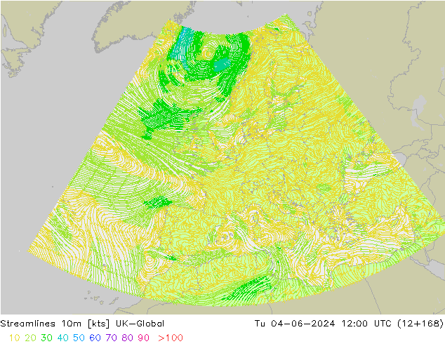 Streamlines 10m UK-Global Út 04.06.2024 12 UTC