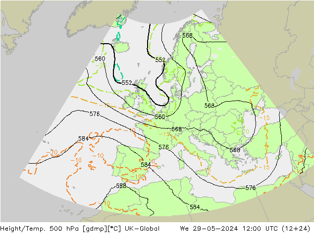 Height/Temp. 500 hPa UK-Global mer 29.05.2024 12 UTC