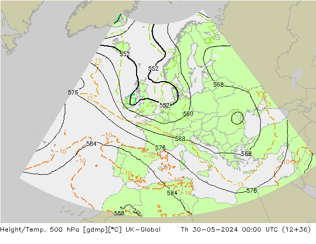 Yükseklik/Sıc. 500 hPa UK-Global Per 30.05.2024 00 UTC