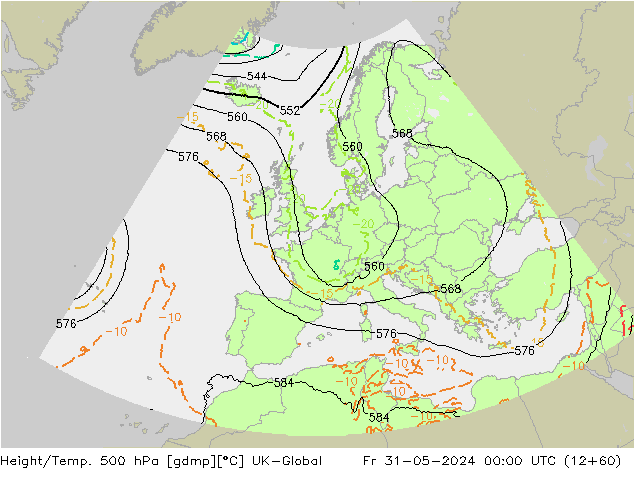 Hoogte/Temp. 500 hPa UK-Global vr 31.05.2024 00 UTC