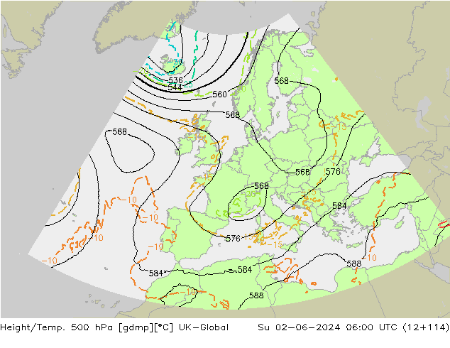 Yükseklik/Sıc. 500 hPa UK-Global Paz 02.06.2024 06 UTC
