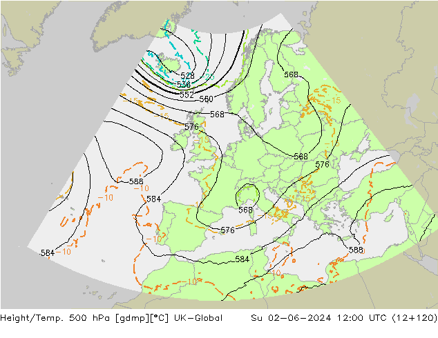 Height/Temp. 500 hPa UK-Global Dom 02.06.2024 12 UTC