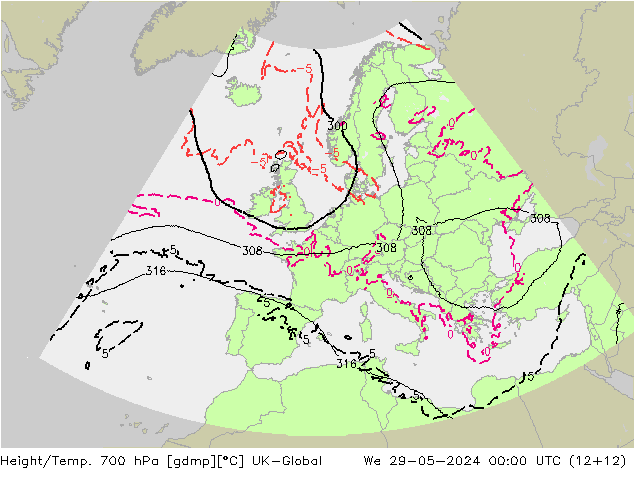 Height/Temp. 700 hPa UK-Global Qua 29.05.2024 00 UTC