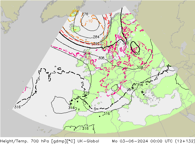 Height/Temp. 700 hPa UK-Global lun 03.06.2024 00 UTC