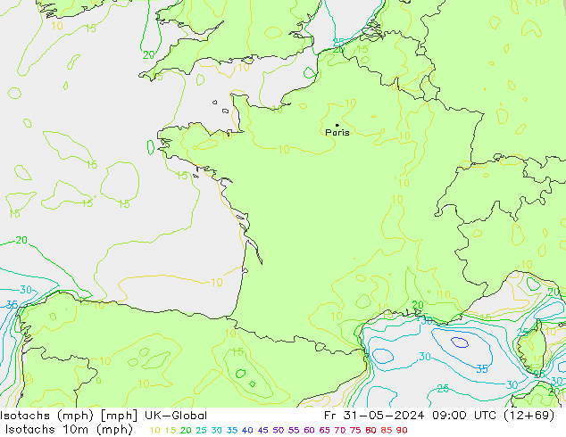 Isotachs (mph) UK-Global Fr 31.05.2024 09 UTC