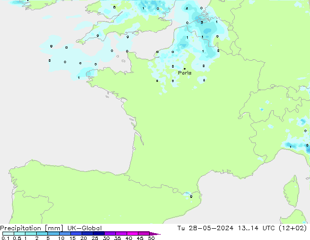 Precipitation UK-Global Tu 28.05.2024 14 UTC