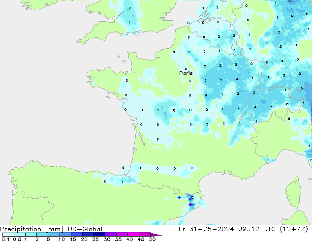 Precipitación UK-Global vie 31.05.2024 12 UTC