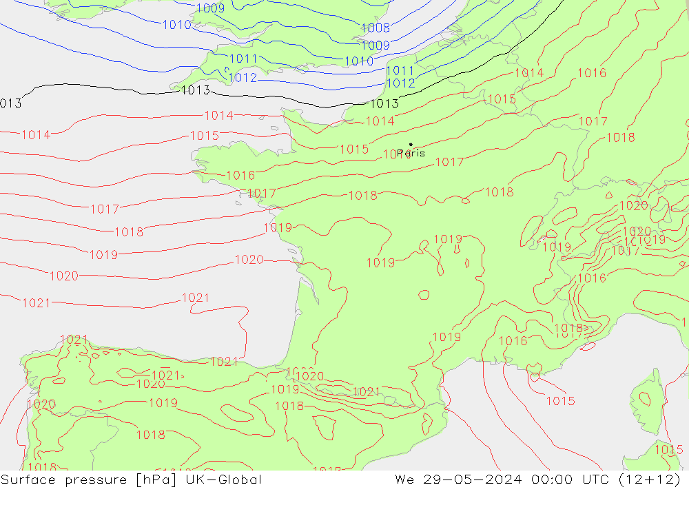 pressão do solo UK-Global Qua 29.05.2024 00 UTC