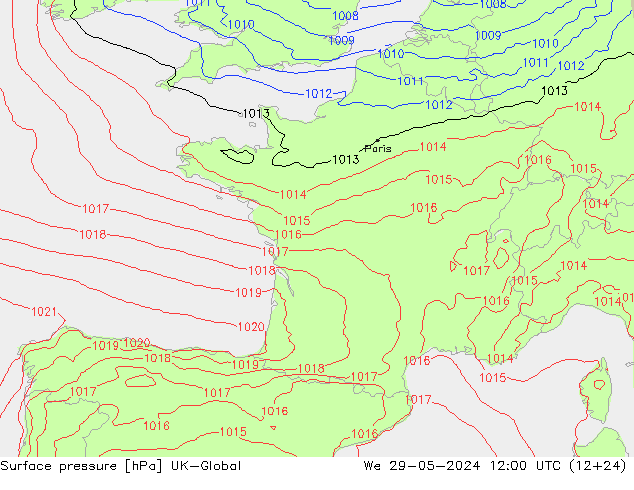 Surface pressure UK-Global We 29.05.2024 12 UTC