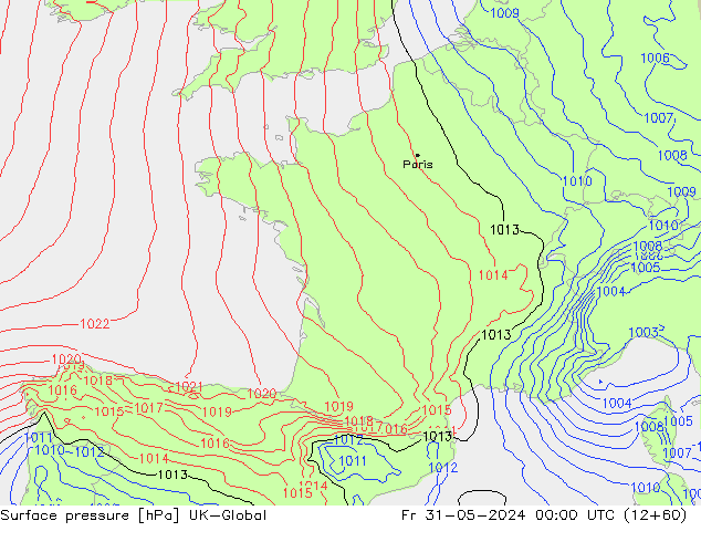 Surface pressure UK-Global Fr 31.05.2024 00 UTC