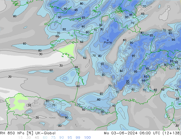 RH 850 hPa UK-Global pon. 03.06.2024 06 UTC