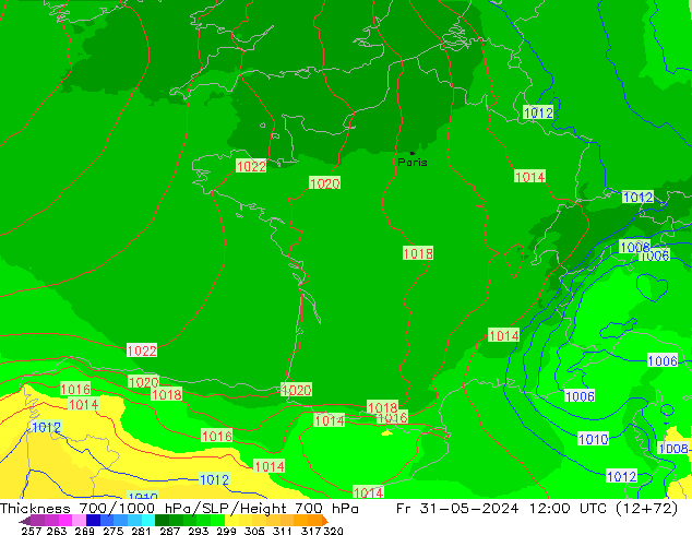 Thck 700-1000 hPa UK-Global pt. 31.05.2024 12 UTC