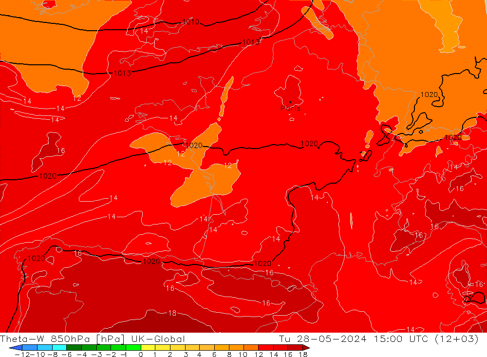 Theta-W 850hPa UK-Global Di 28.05.2024 15 UTC