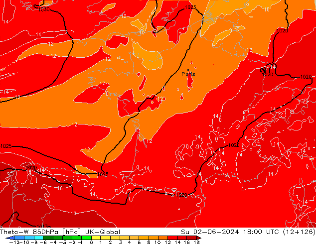 Theta-W 850hPa UK-Global zo 02.06.2024 18 UTC