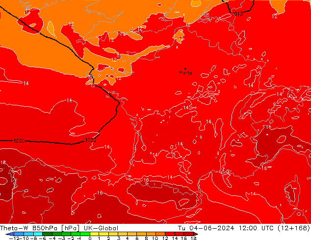 Theta-W 850hPa UK-Global Ter 04.06.2024 12 UTC