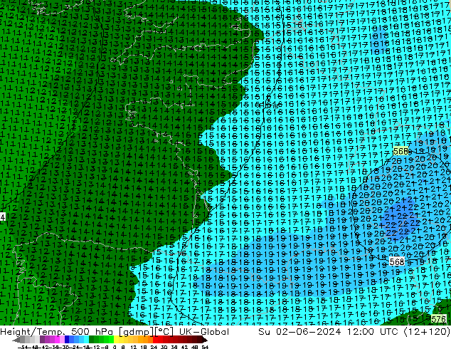 Géop./Temp. 500 hPa UK-Global dim 02.06.2024 12 UTC