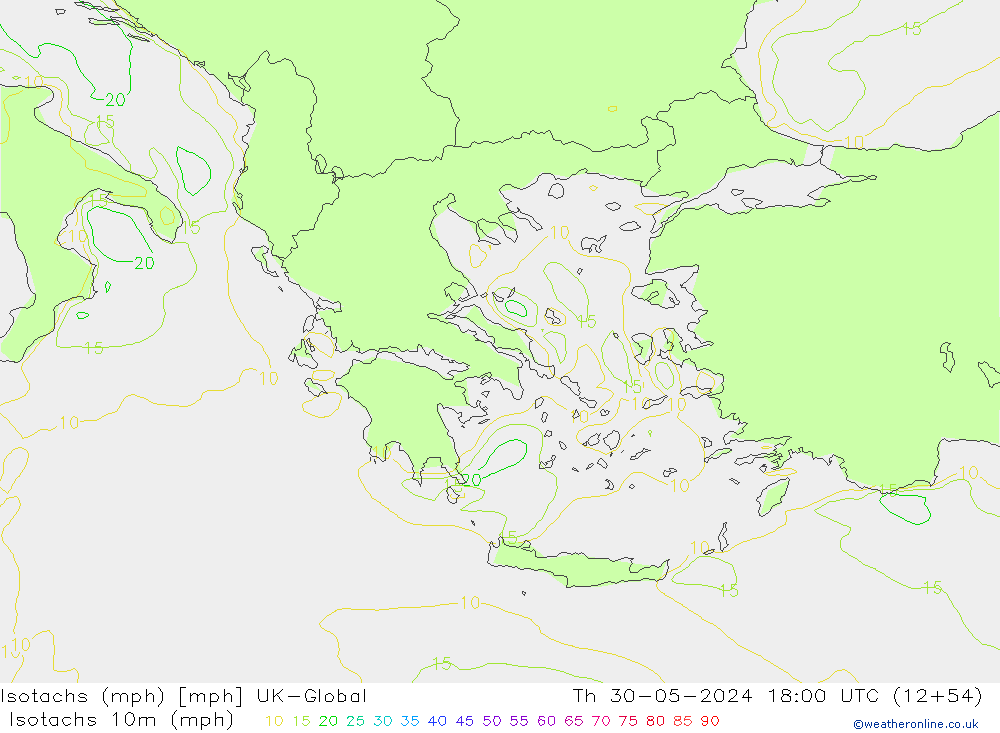 Isotachen (mph) UK-Global Do 30.05.2024 18 UTC