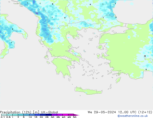 Precipitazione (12h) UK-Global mer 29.05.2024 00 UTC