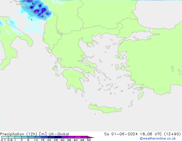 Precipitation (12h) UK-Global So 01.06.2024 06 UTC