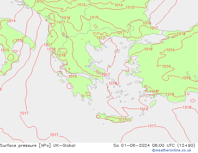 Pressione al suolo UK-Global sab 01.06.2024 06 UTC