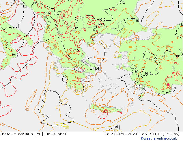 Theta-e 850hPa UK-Global pt. 31.05.2024 18 UTC